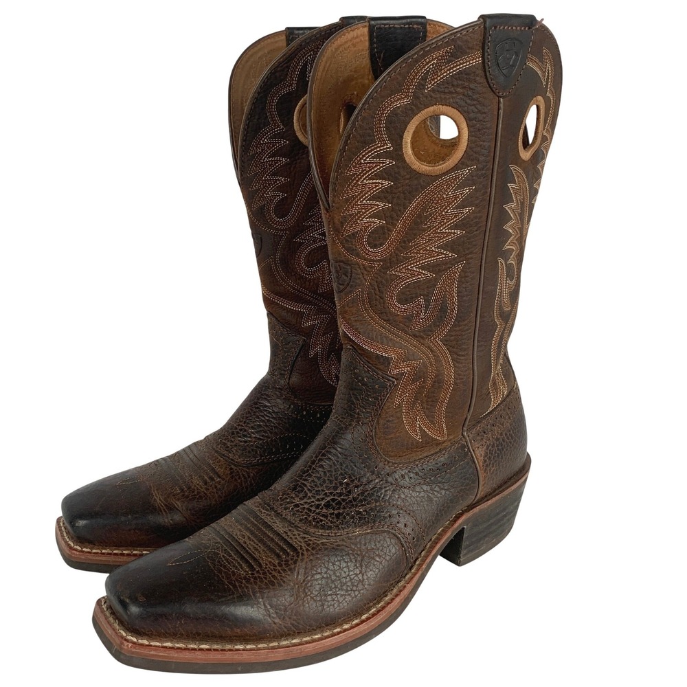 ARIAT Heritage Roughstock Square Toe Cowboy Boots Men's Sz 9.5D Brown Excellent